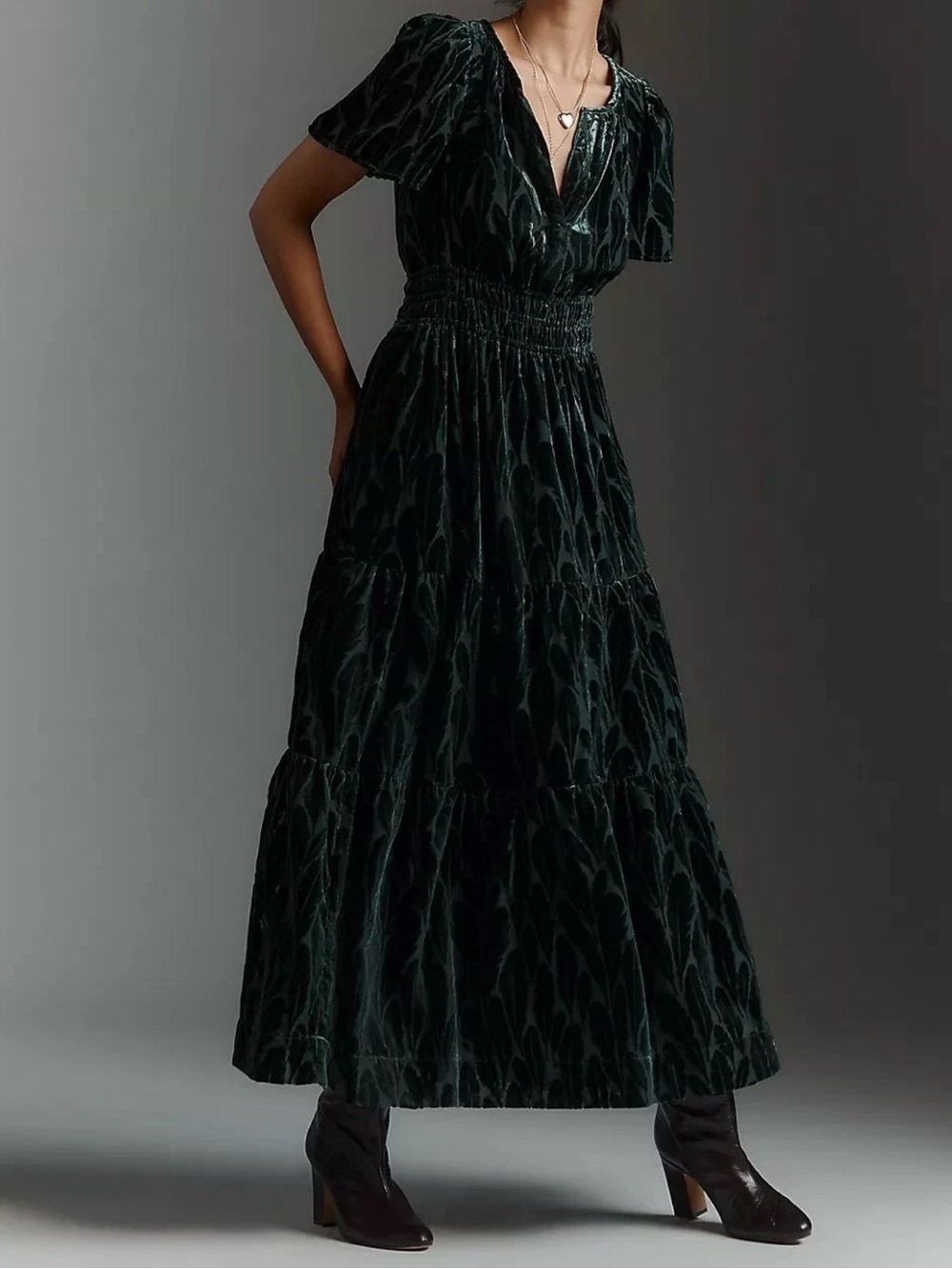 Anthropologie Deep Green Velvet Maxi Dress